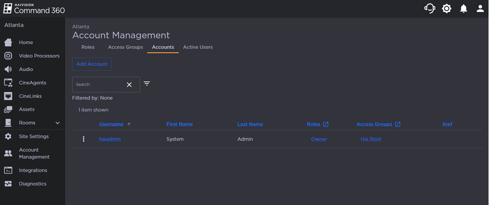 Accounts Tab on the Account Management Screen