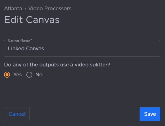Edit Canvas Name and Splitter Options