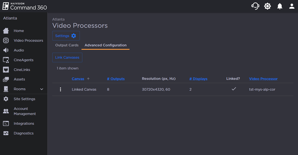 Advanced Configuration Tab on the Video Processors Page