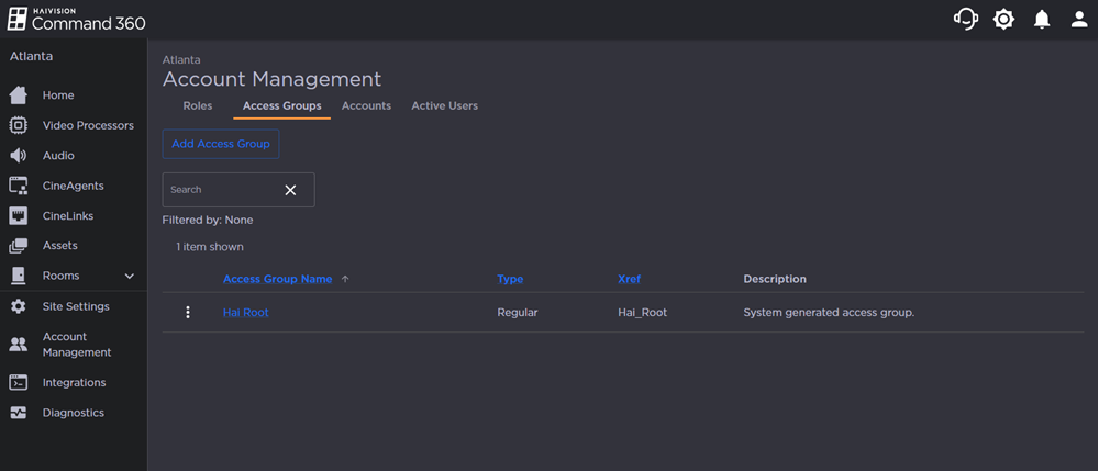 Access Groups Tab on the Account Management Screen