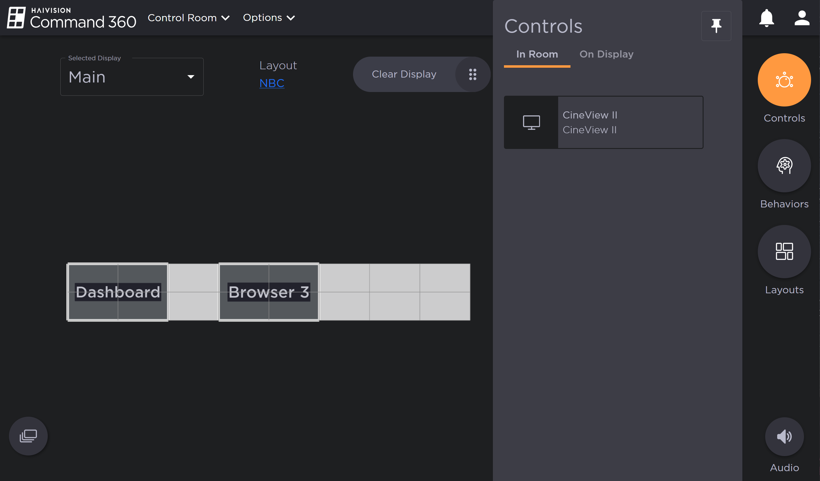 In Room Controls Tab