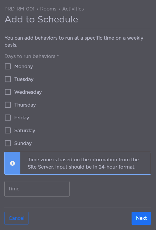 Behavior Schedule Day and Time