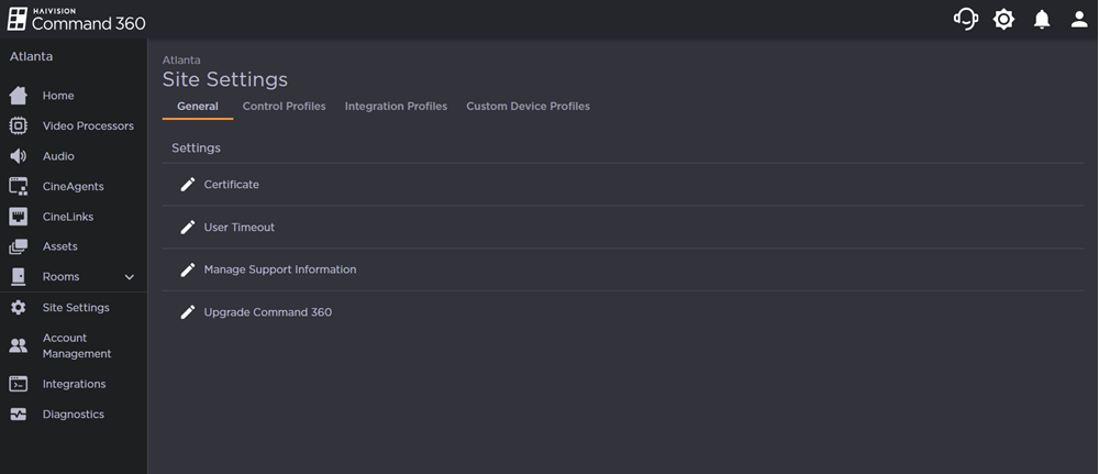 Site Settings General tab