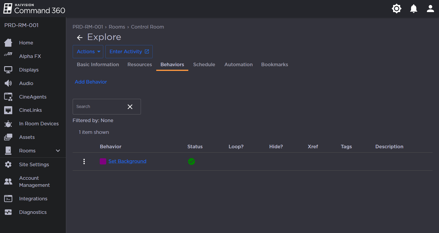 Activity Behaviors Tab