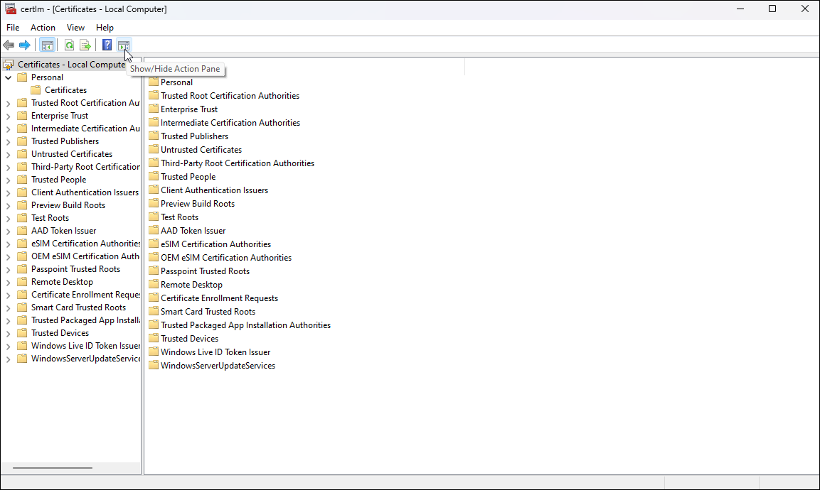 Showing the Actions Pane