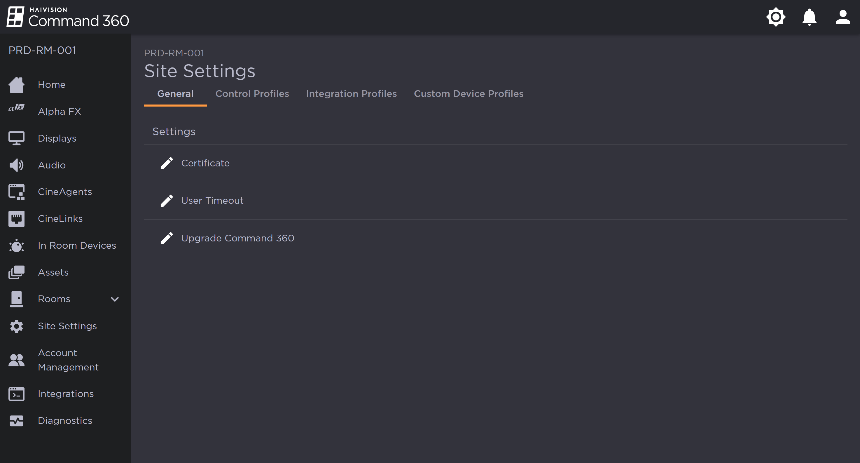 General Tab of Site Settings Page