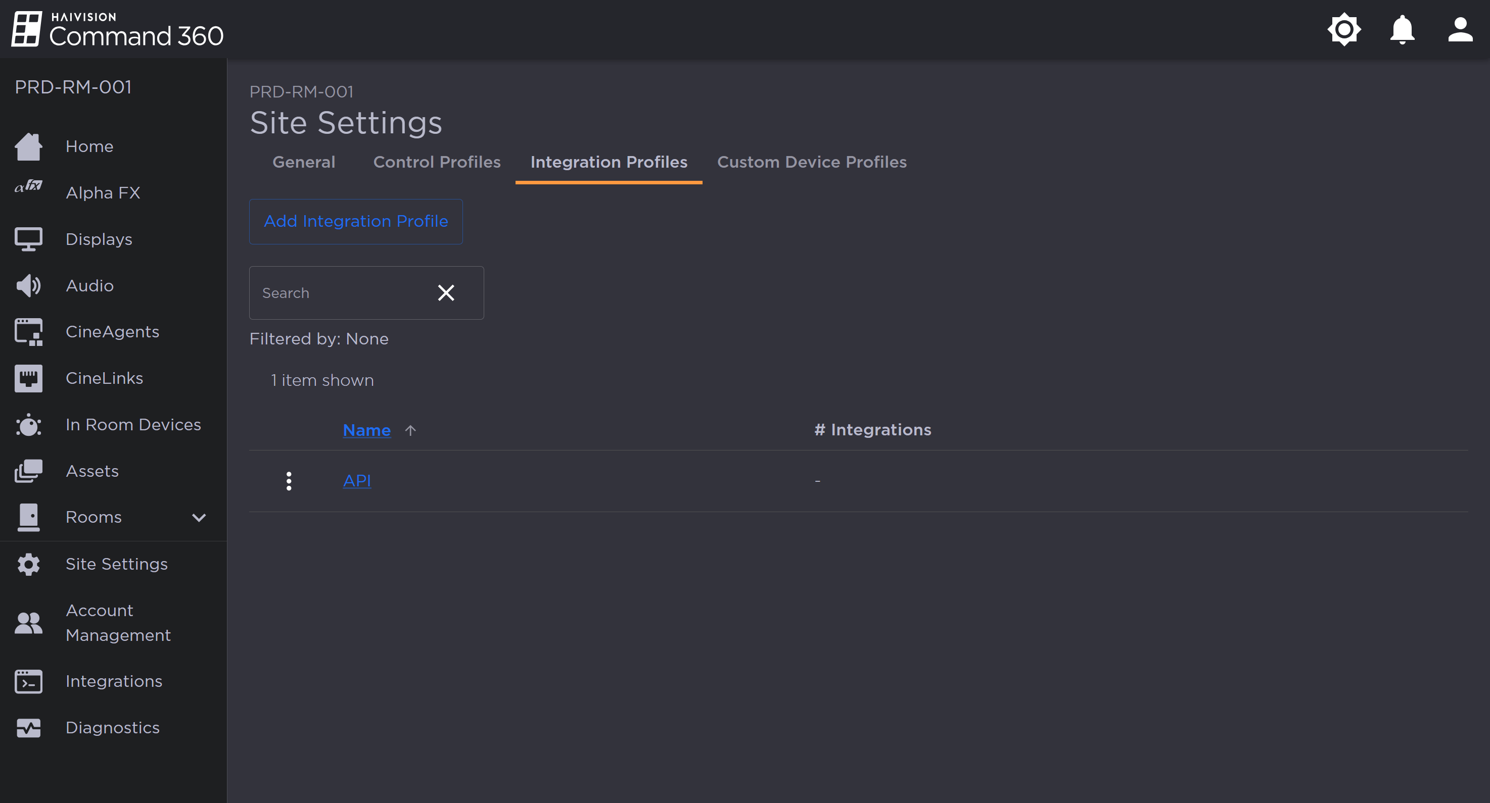 Integration Profiles Tab on the Site Settings Page